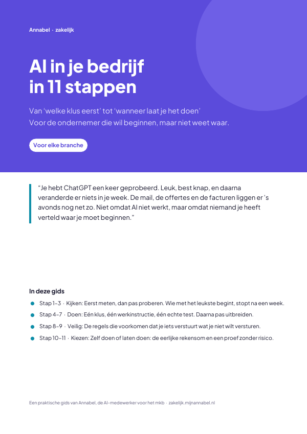 Omslag van de gids AI in je bedrijf in 11 stappen
